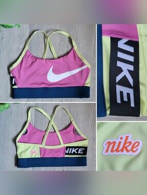 Nike Dri-Fit Indy Light Support Racerback Sports Bra Pink, Yellow & Navy, Small